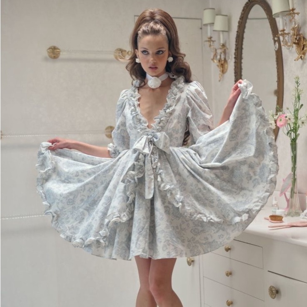 Selkie The Austen Marie Dress XXL NWOT Blue White Toile